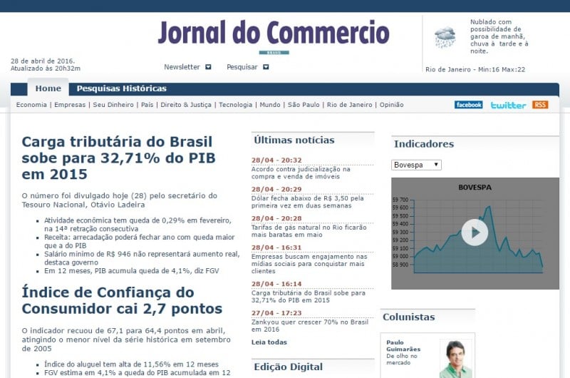 Edi��o on-line do Jornal, atualizado pela �ltima vez na quinta-feira, tamb�m teve atividades encerradas