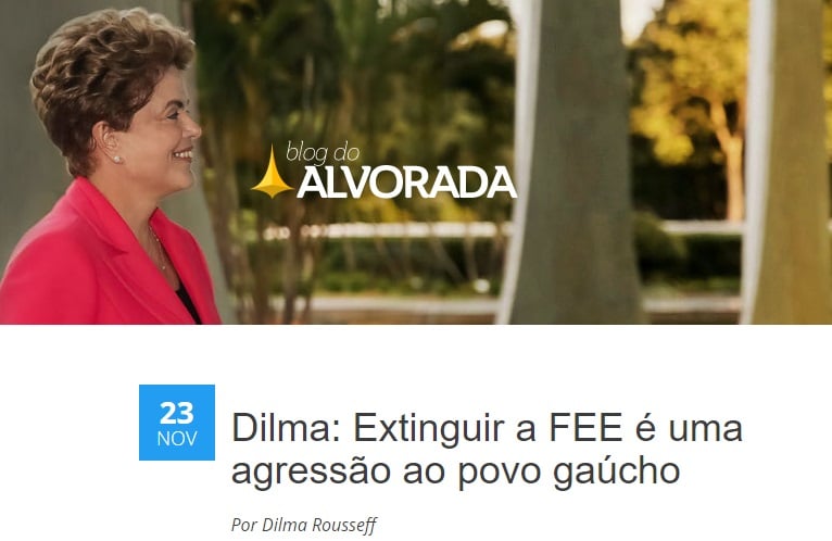 Reprodu��o da capa do blog de Dilma sobre extin��o da funda��o