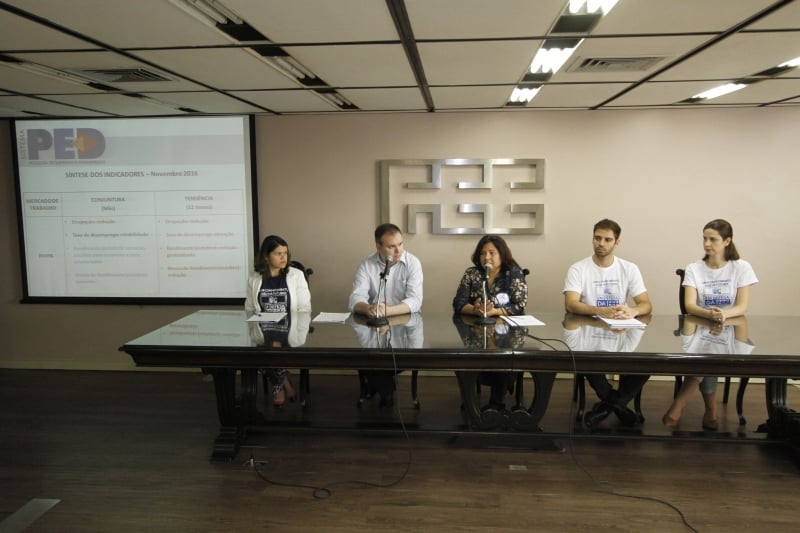 Coletiva de divulgação dos dados da Pesquisa de Emprego e Desemprego na Região Metropolitana de Porto Alegre (PED-RMPA) de novembro na sede da FEE. 