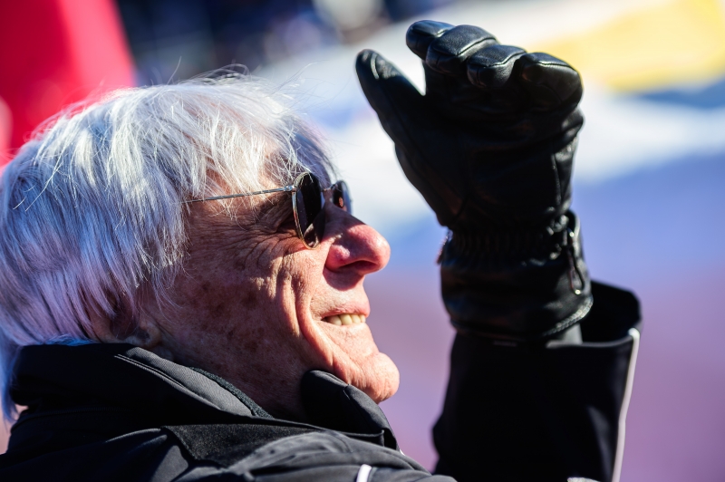 Formula One supremo Bernie Ecclestone attends the FIS World Cup men's downhill race at Hahnenkamm in Kitzbuehel, Austria on January 21, 2017. / AFP PHOTO / Jure MAKOVEC