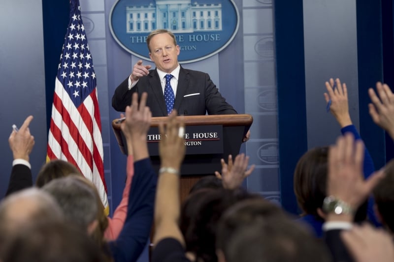 White House Press Secretary Sean Spicer speaks during the daily press briefing in the Brady Press Briefing Room at the White House in Washington, DC, February 21, 2017