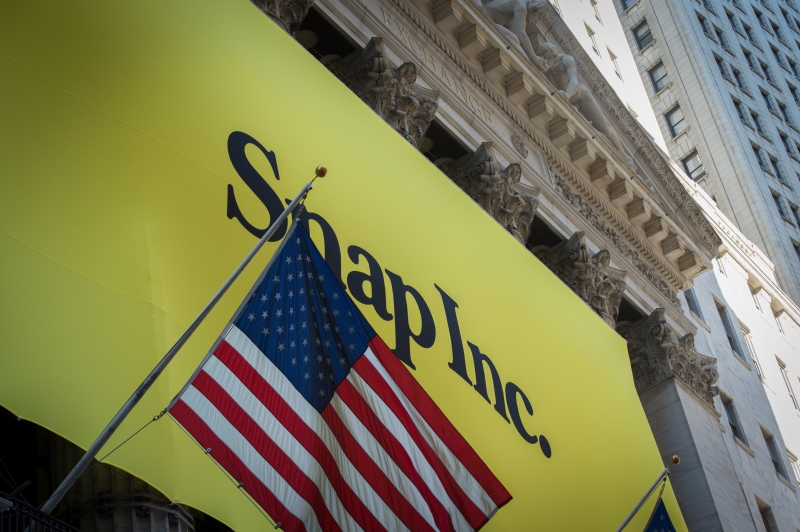 A banner for Snap Inc. IPO is seen outside at the New York Stock Exchange on March 2, 2017 in New York. 