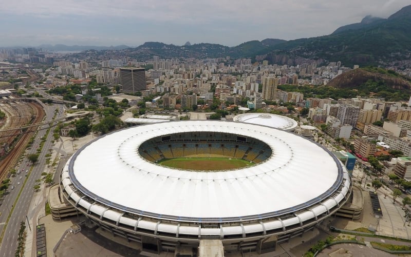 Aerial view of the world-famous Maracanã Stadium in Rio de Janeiro on January 18, 2017. 
The major refurbishment of Rio's famous Maracana football stadium ahead of the 2014 World Cup was marred by millions of dollars in overbilling, a government watchdog says March 13, 2017. / AFP PHOTO / VANDERLEI ALMEIDA