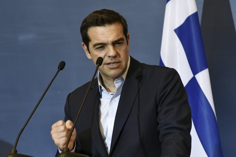 Primeiro ministro grego Alexis Tsipras durante a coletiva de imprensa no encontro de Grécia, Israel e Chipre